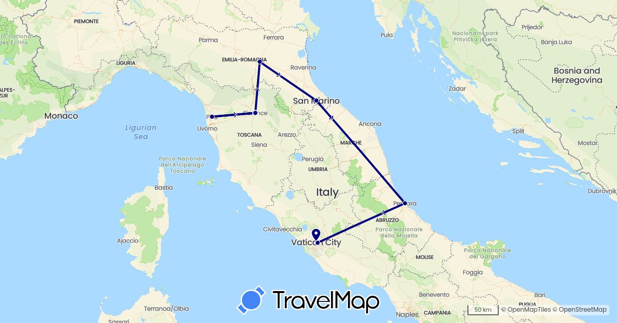 TravelMap itinerary: driving in Italy, San Marino, Vatican City (Europe)